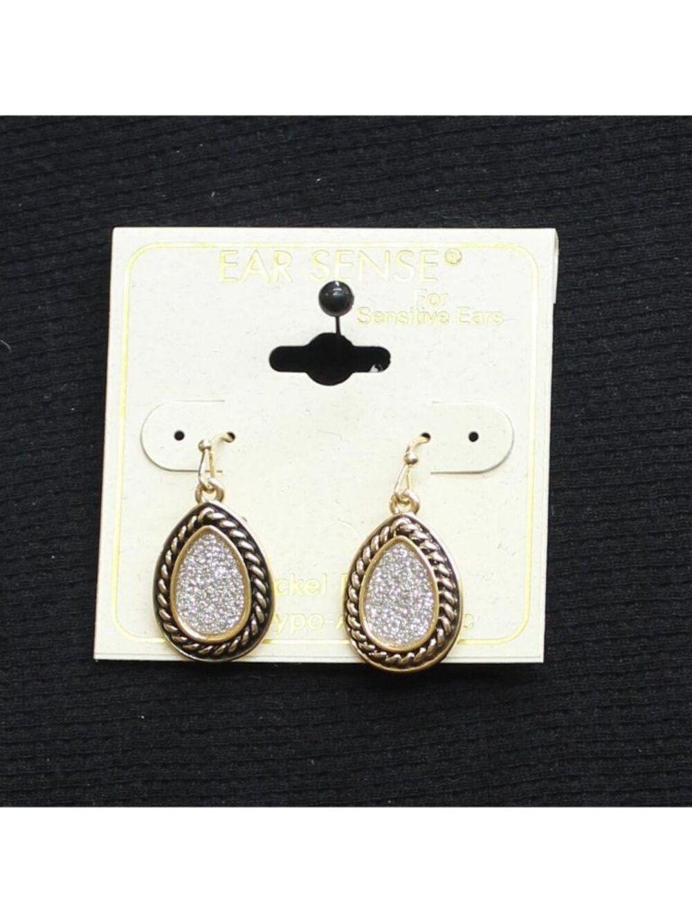 NWT Ear Sense Teardrop Silhouette Glitter Drop Earrings Gold / Silver Gray 1"